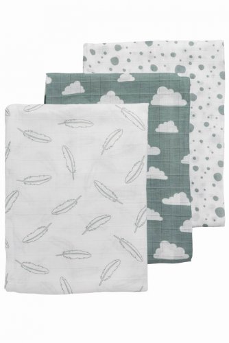 Pleny 3-balení Feathers-clouds-dots stone green/white