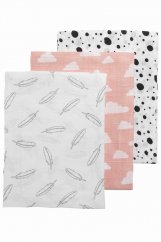 Pleny 3-balení Feathers-clouds-dots pink/white/grey/black