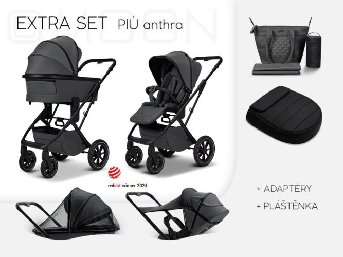 Dvojkombinace kočárku Moon PIÚ Extra set 2025 Black matt - Varianta: Black matt - MUD