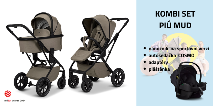 Trojkombinace kočárku Moon PIÚ Kombi set 2025  - Black matt