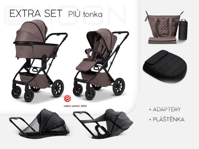 Dvojkombinace kočárku Moon PIÚ Extra set 2025 - Black matt