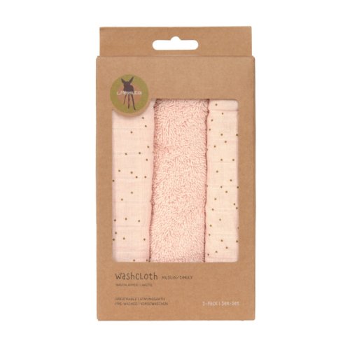 Muslin/Terry Washcloth Set 3 pcs dots peach rose