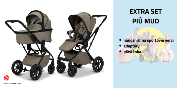 Dvojkombinace kočárku Moon PIÚ Extra set 2025 - Black matt