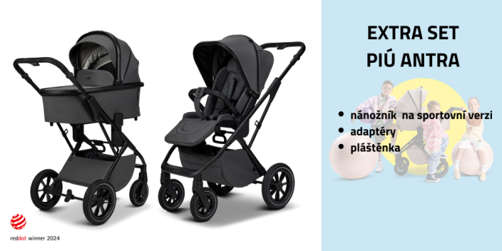 Dvojkombinace kočárku Moon PIÚ Extra set 2025 - Black matt