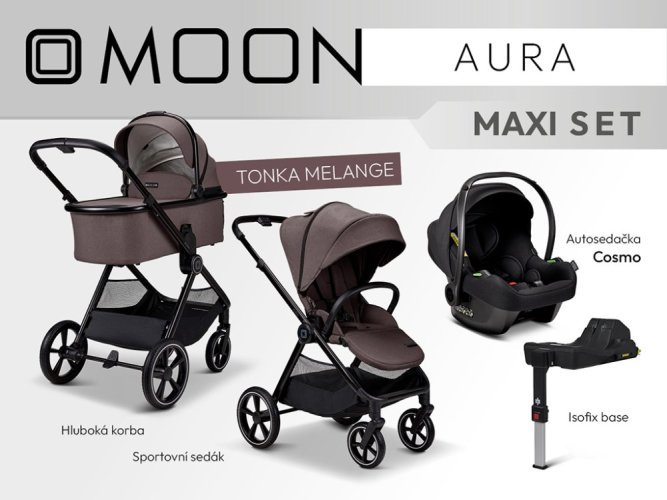 Kombinovaný kočárek Moon AURA s autosedačkou a bází - Maxi 2026