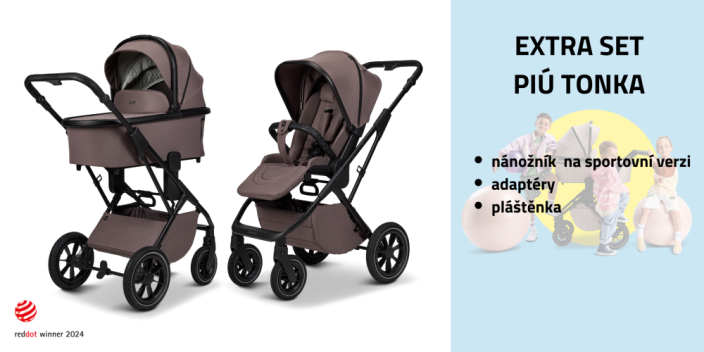 Dvojkombinace kočárku Moon PIÚ Extra set 2025 - Black matt
