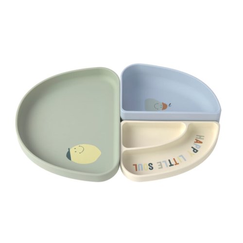 Silikonový jídelní set Lässig HAPPY FRUITS 2025 - Varianta: LÄSSIG Dish Set Silicone Section Happy Fruits 2025 cherry