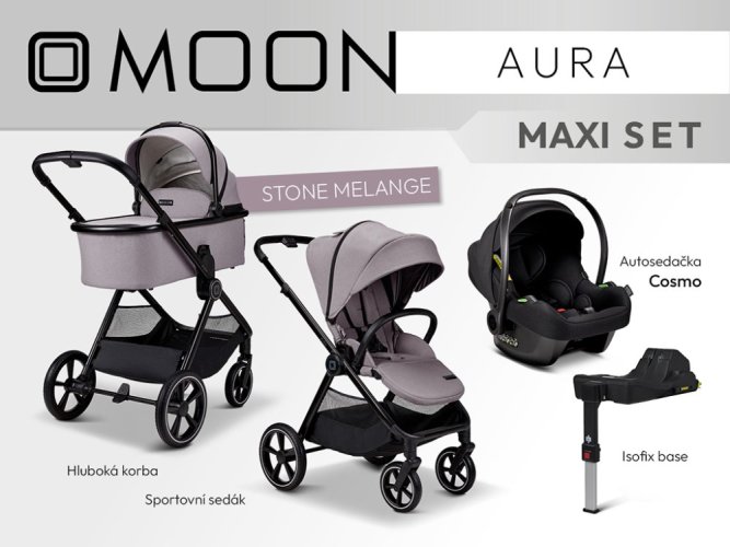 Kombinovaný kočárek Moon AURA s autosedačkou a bází - Maxi 2026